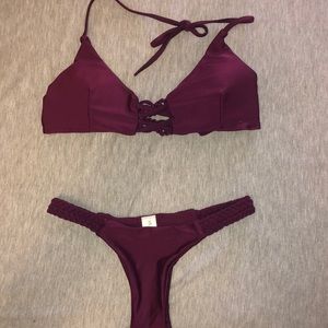 Maroon cheeky bikini set
